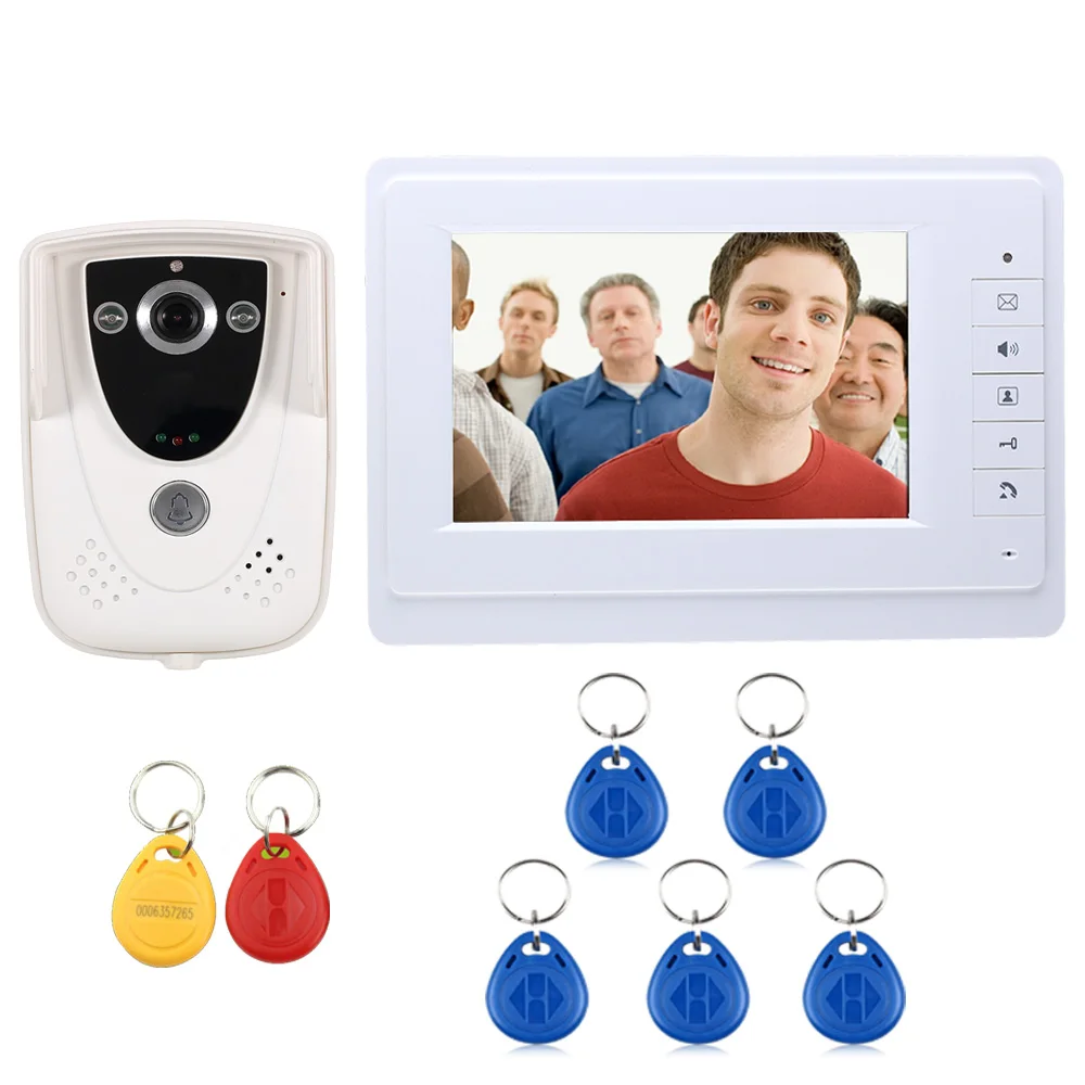 

Wholesale Wired Touch Key 7" Video Door Phone Intercom System 1 RFID Keyfobs Doorbell Camera 1 Monitor FREE SHIPPING