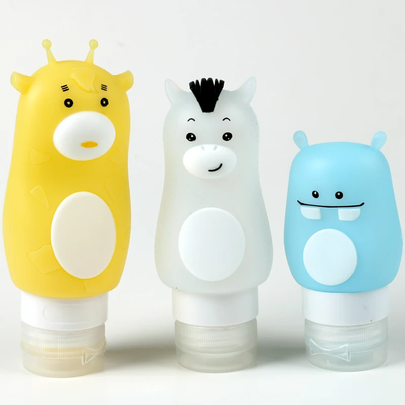 

New style50 ML 70ML 90ML Mini Cute Animals Portable Silica Gel Empty Shampoo Bottle With Colorful For Traveler