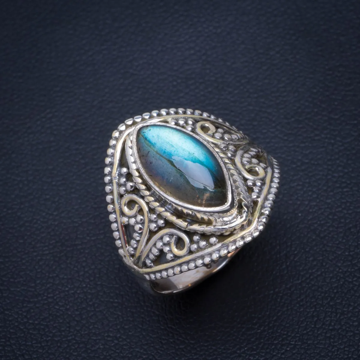 

Natural Blue Fire Labradorite Handmade Unique 925 Sterling Silver Ring 8.5 B1154