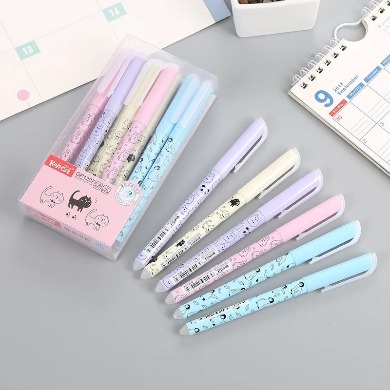 

4 pcs/lot Cat Animal Erasable Gel Pen Cute 0.38 mm blue ink Signature Pen Escolar School writing Supply Promotional Gift