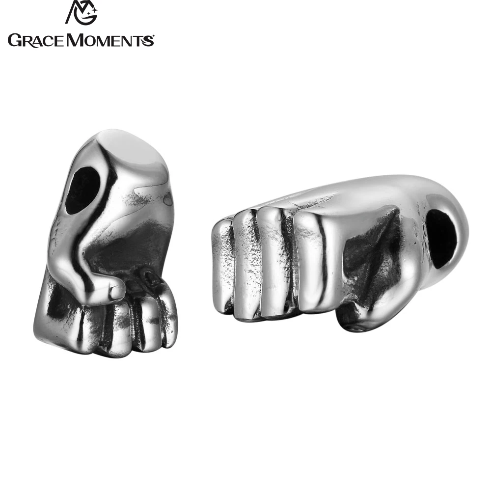 

5pcs/Lot 316L Stainless Steel Vintage Fist Riot Big Holes Spacer Beads Fits European Charm Bracelets For Jewelry Making Gift
