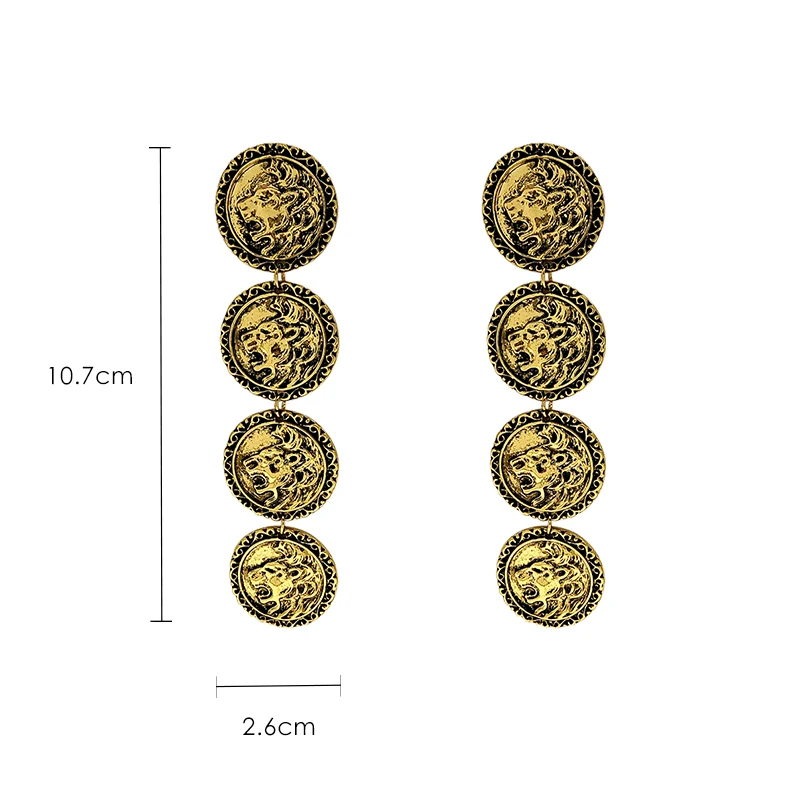 

New Baroque Vintage Retro Metal Head Earrings Long Pendant Lion Head Earrings
