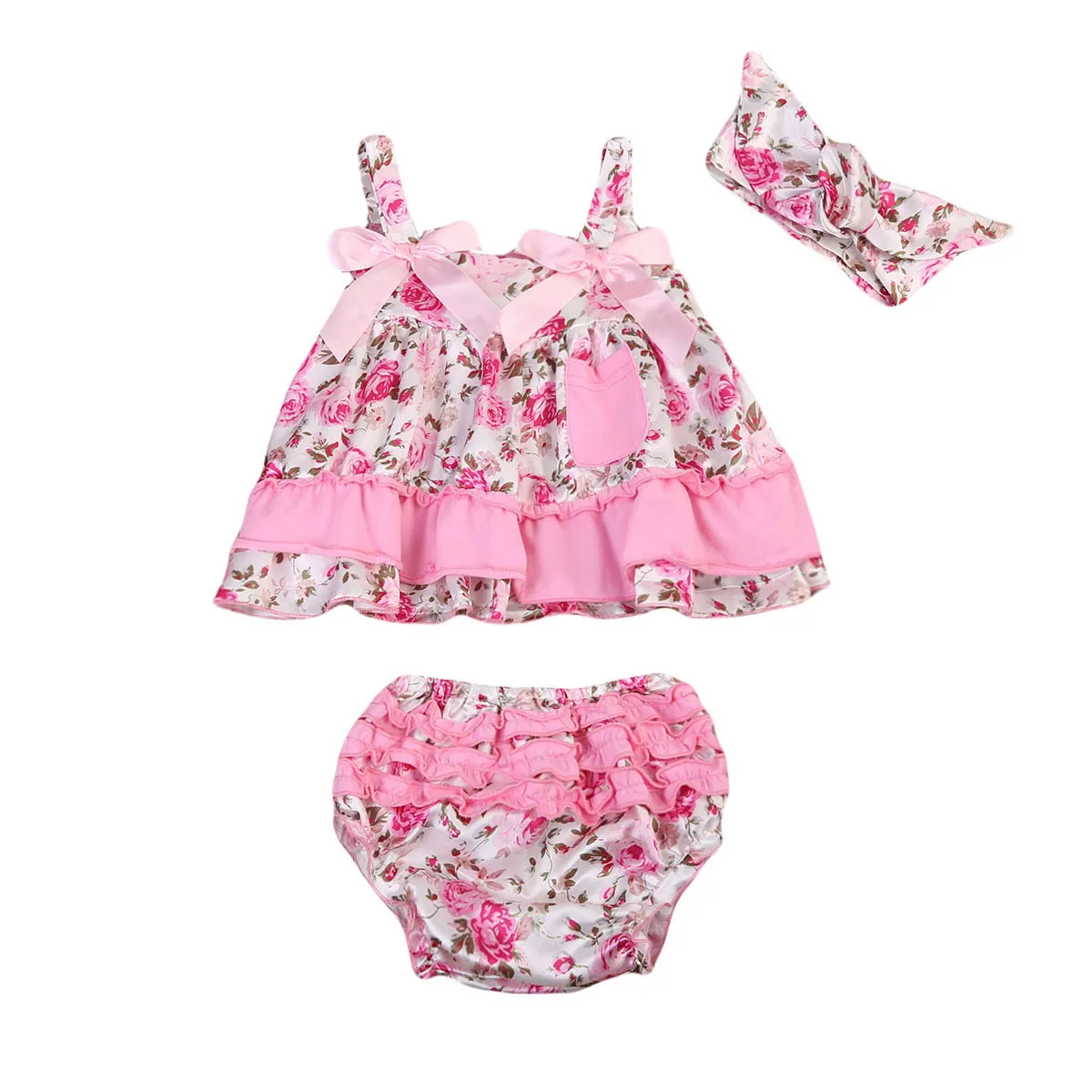 3PCS Baby GIirl Floral Clothing Set Infant Baby Girls Flower Ruffled ...