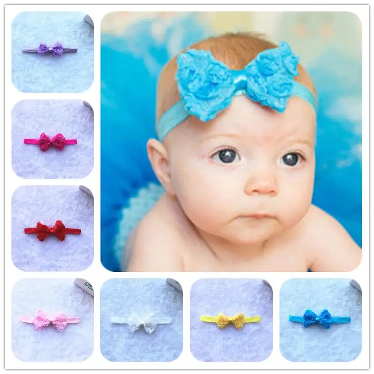 

Retail 10color Pick Headband 3" Bow Lace Flower Hairband hair accessories Drop shipping