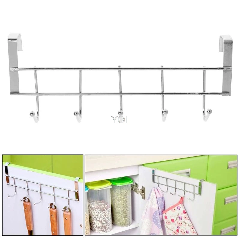 

1pcs 5-Hooks Over Door Clothing Hanger Rack Cabinet Door Loop Holder Shelf For Home Bathroom Kitchen