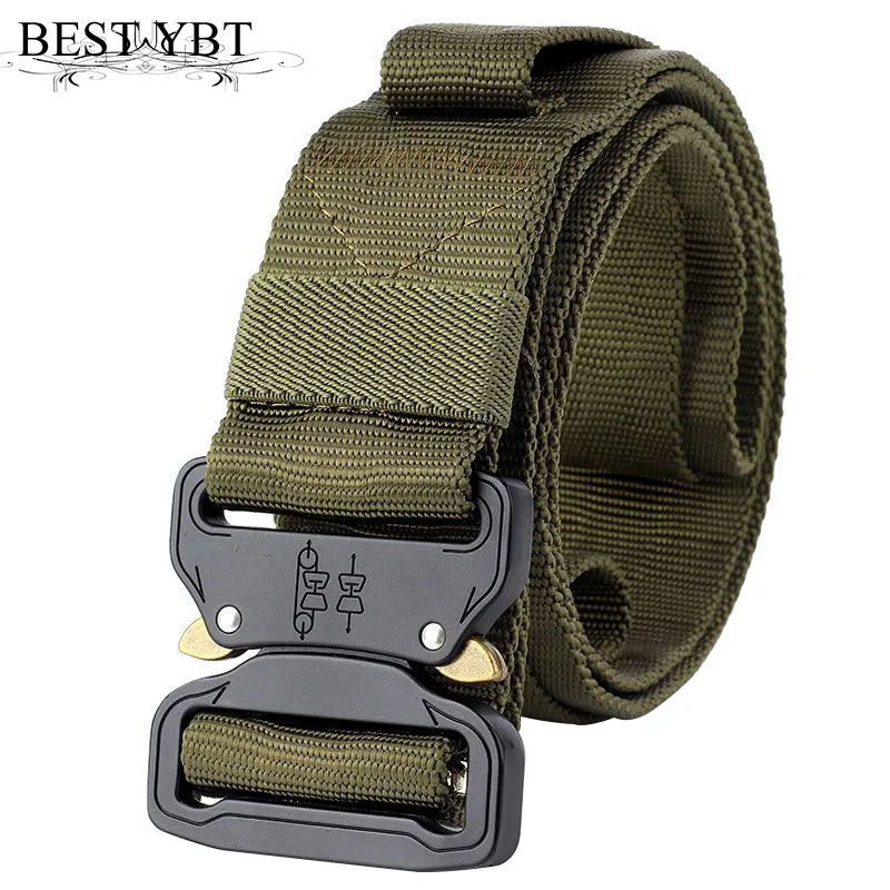 

Best YBT Unisex Nylon belt 2018 new Military Equipment Blackhawk Tactical Alloy Insert buckle Belt Groove Cobras buckle men belt