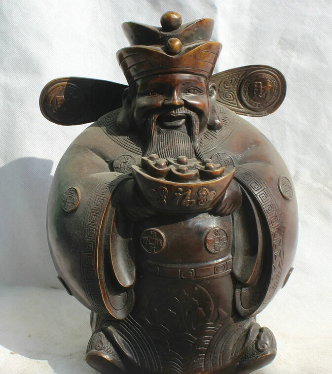 

song voge gem S2170 12" Chinese Bronze stand Feng Shui Folk Yuan Bao Mammon Money Wealth God Statue