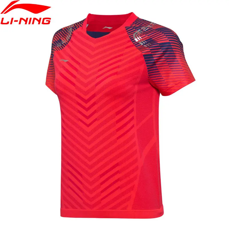 Li-Ning, женская футболка для бадминтона, сборная команда, соревнования, футболка, сухая, бесшовная подкладка, дышащие спортивные топы, AAYN002 WTS1370