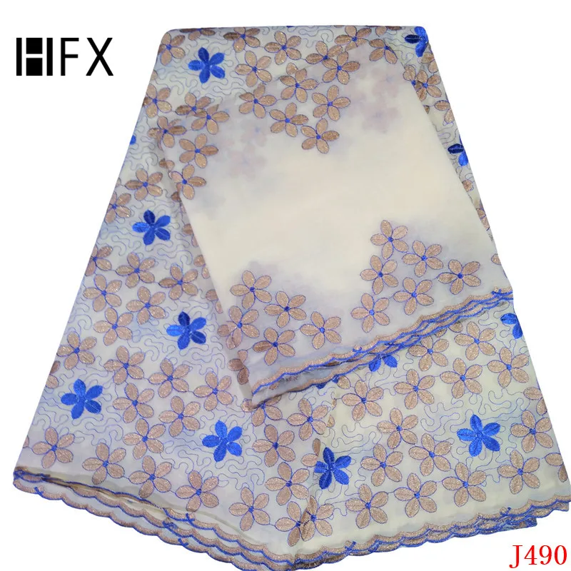 

HFX Nigerian Lace High Quality Swiss Voile Lace Fabric with Blouse 7 Yards Embroidery Baizn Cotton Lace Fabric for Women L490
