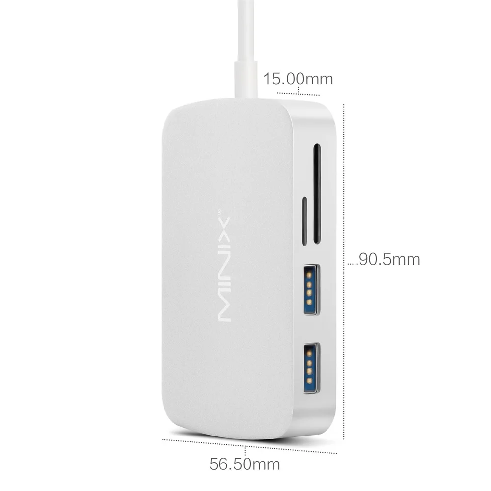 MINIX NEO C Multiport Adapter HDMI Output/ Gigabit Ethernet/ USB3.0*2/ TF & SD Card Slot Silver (Compatible with Apple MacBook)