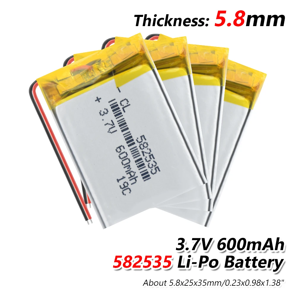 1/2/4 шт. перезаряжаемый 3,7 V 600 мА/ч, литий-ионный аккумулятор 582535 литий-полимерные батареи для MP3 MP4 MP5 BLUETOOTH гарнитура gps