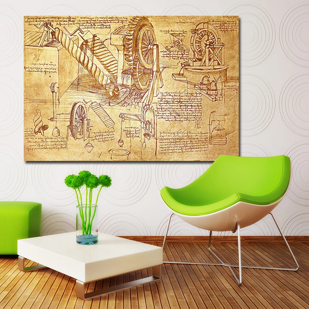 

Invention DaVinci Letter Abstract oil Painting Drawing art Spray Unframed Canvas Frameless landscape Pictures Posters wall art