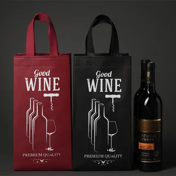 

500pcs/lot Custom Printed Logo non woven Wine Bag for Single / Double Wine Bottle Gift Retail Packaging Bags