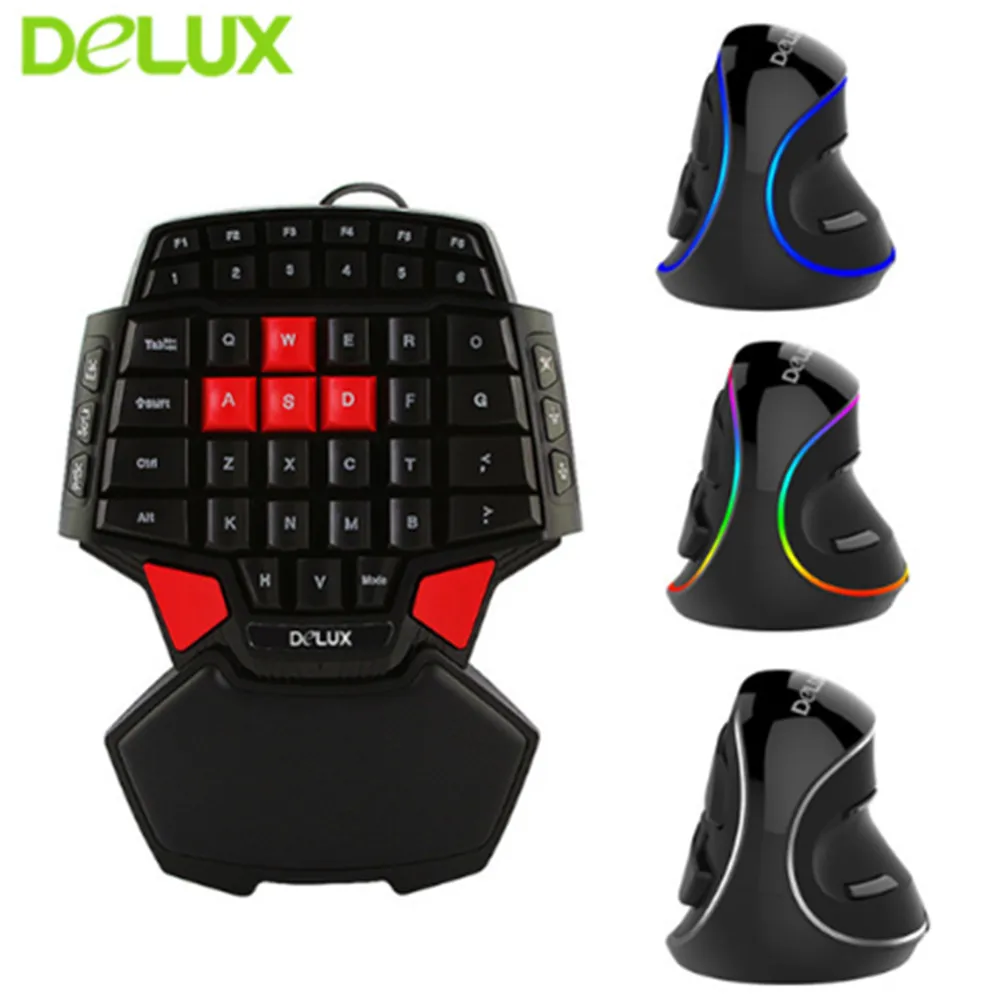 Проводная игровая клавиатура Delux T9 для одной руки эргономичный дизайн геймпад