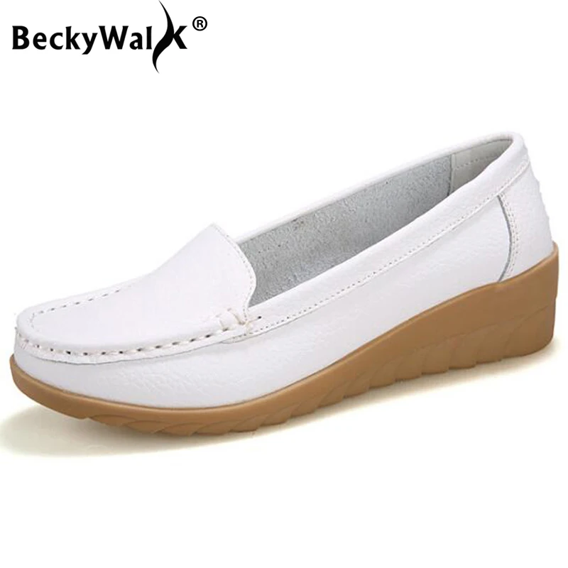 Женские Дышащие слипоны BeckyWalk повседневные Мокасины из натуральной кожи на