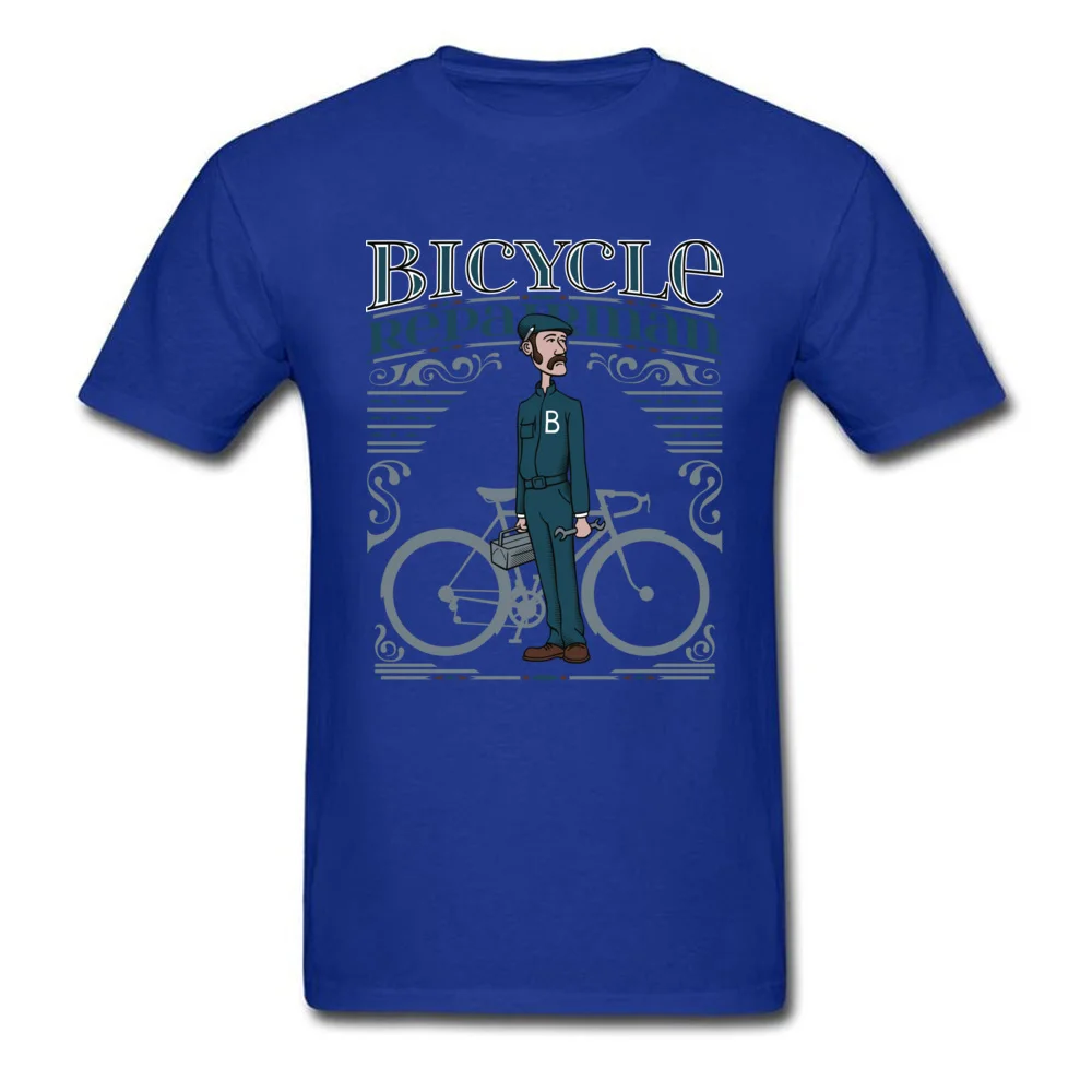 Bicycle Repairman T Shirts Custom Short Sleeve Cheap O-Neck 100% Cotton Tops Shirts Casual T Shirts for Men Mother Day Bicycle Repairman blue