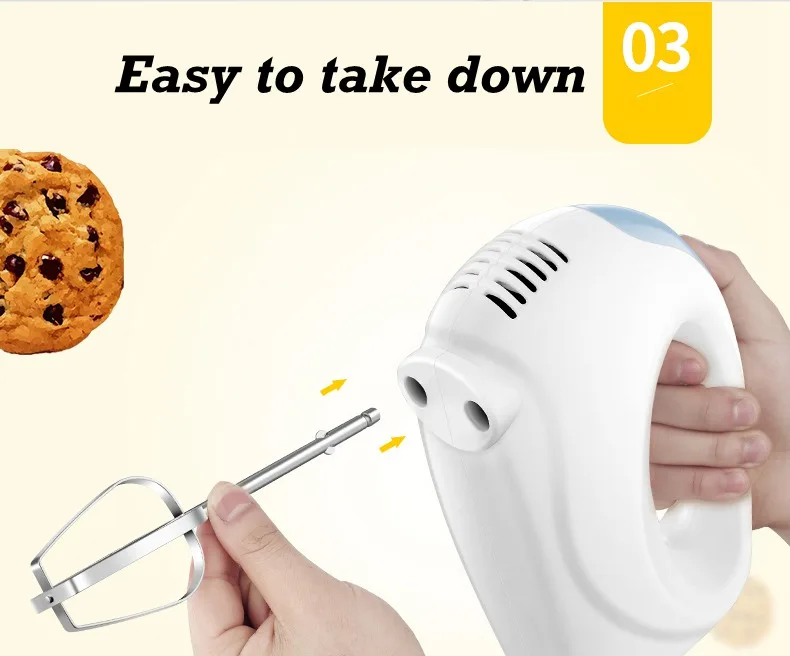 JIQI Электрический ручной миксер для яичного крема, блендер, Кухонный комбайн, взбиватель для еды, 5 передач, одна кнопка для удаления, 100 Вт, прочный