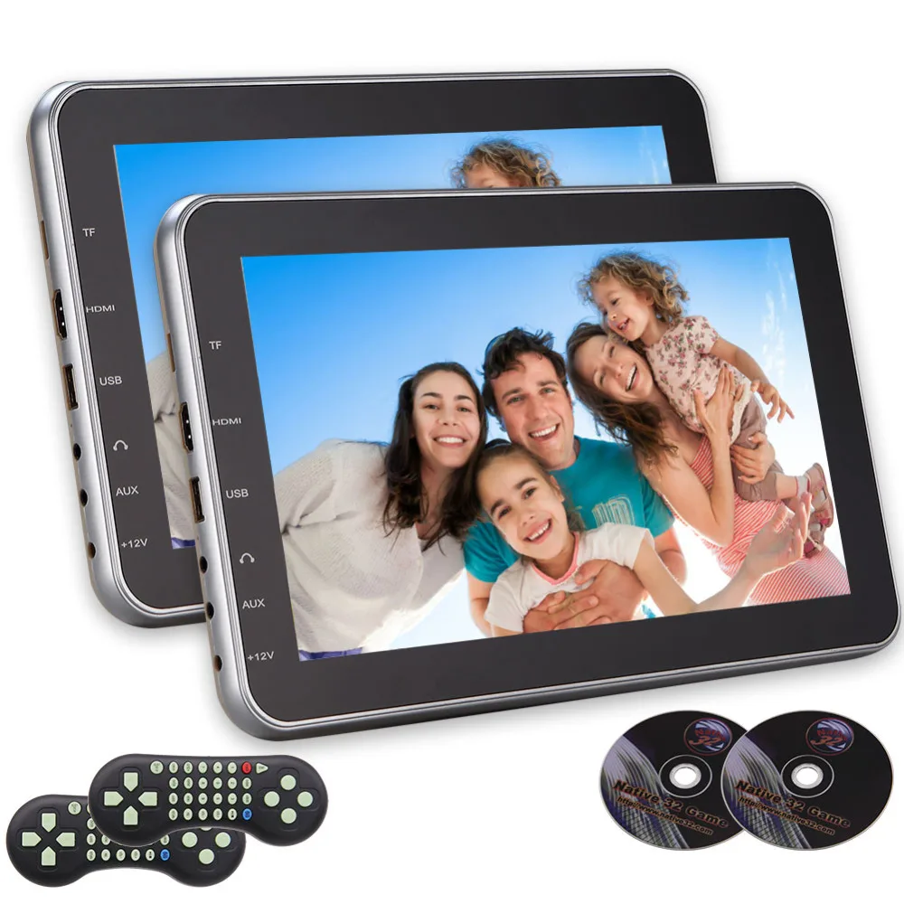 

Dual Screen 10.1 Inch Ultra Thin Digital HD Monitor Headrest Car DVD Multimedia Player Rear Seat With Game AV Input HDMI Port FM