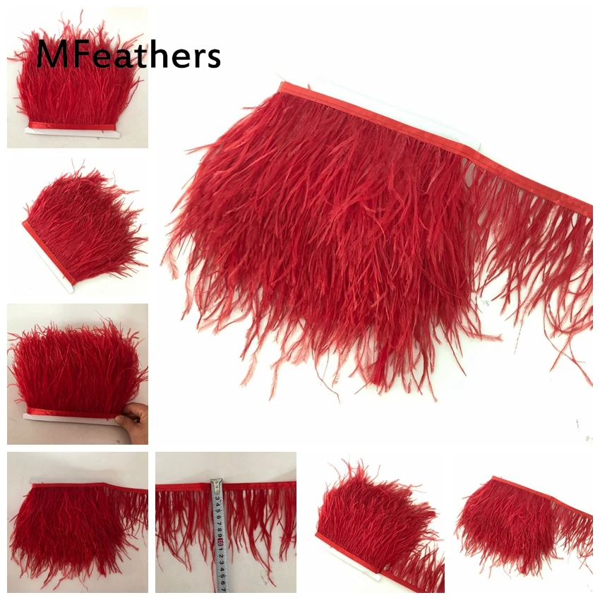 

8-10cm&10-15cm Red Color Dyed ostrich feather trims DIY Feather fringes lace for sewing materials cloth accessorys Feather belts