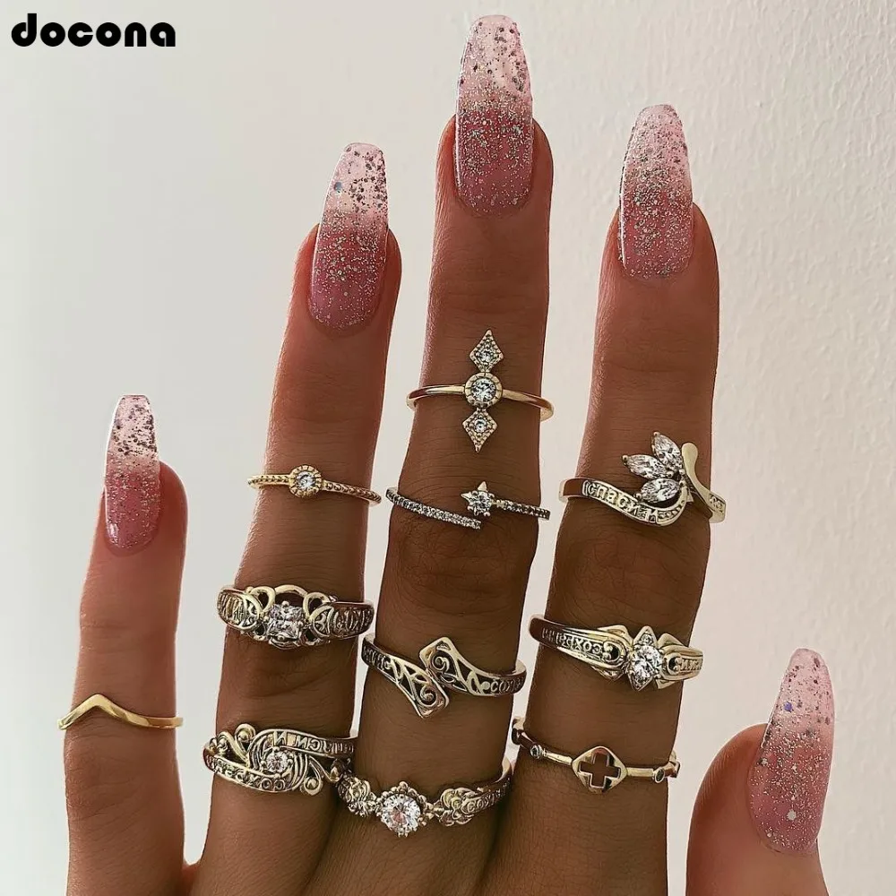 Кольцо Docona в античном стиле женское Золотое кольцо с буквами цветами кристаллами