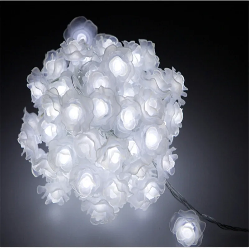 55pcs Milky Plastic Rose Flower for Fairy String Lights Holiday Lighting Novelty Romantic Wedding Party Christmas Decoration