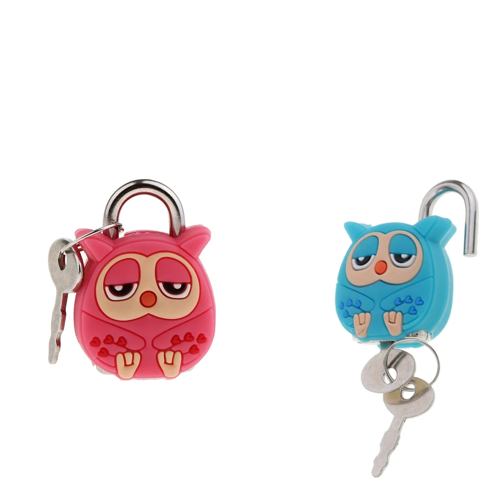 2 Set Pink & Green Owl Security Lock Kawaii Animal Cartoon Lock Padlock for Drawers Closets Great Birthday Gift