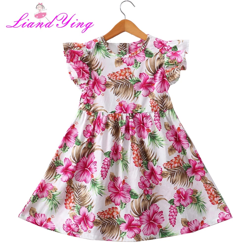 

Girls Dresses 2018 New Fashion Princess Clohting Lush Leaves Flower Pattern Fly Sleeves Girls Dresses For 2-12 Years