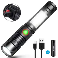 KARRONG светодиодный T6 фонарик USB Перезаряжаемый супер яркий COB рабочий свет Flashlamp Zoomable ручная лампа Открытый Отдых Туризм поиск