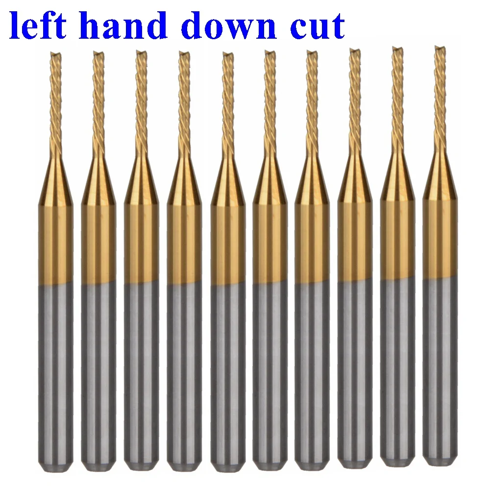 10PCS 3.175x1.0x7mm Titanium Left Hand Down Cut Corn Teeth Milling Cutter