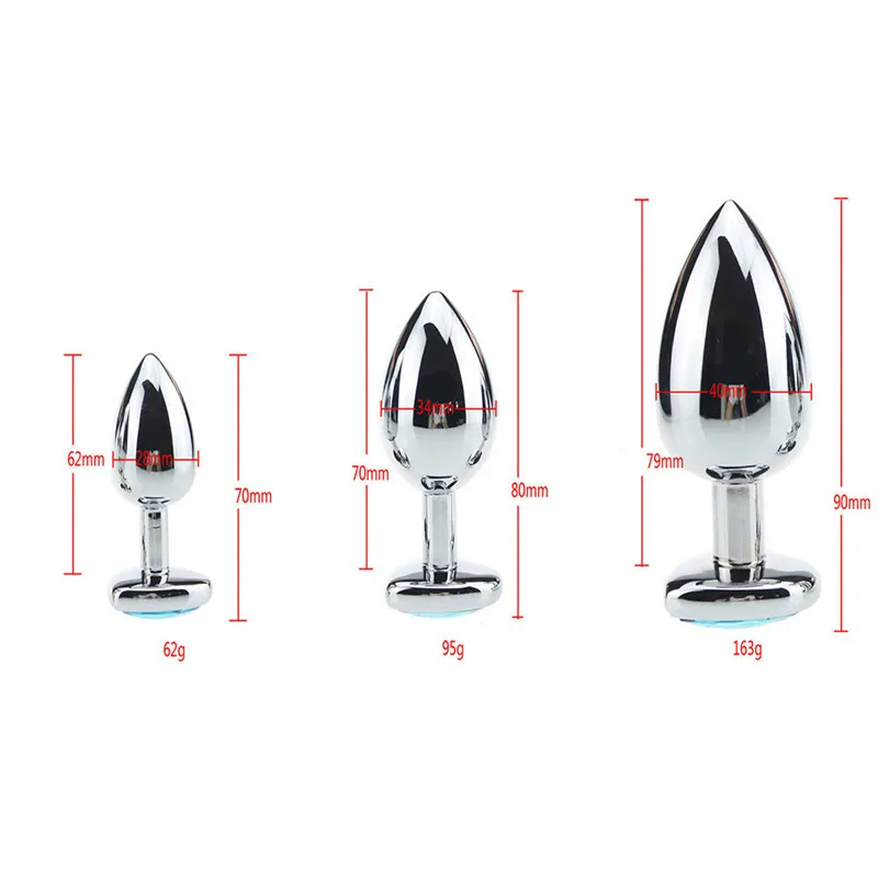 S-M-L-Size-Anal-Plug-With-Diamonds-Heart-Shape-Base-Button-Silver-Stainless-Steel-Butt