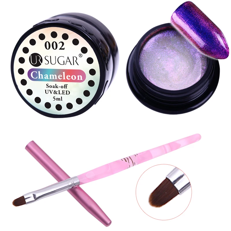 

UR SUGAR Soak Off UV Gel Polish Chameleon Series Sparkly Color Coat UV LED Nail Art Gel Polish with NO.6 UV Gel Brush Set