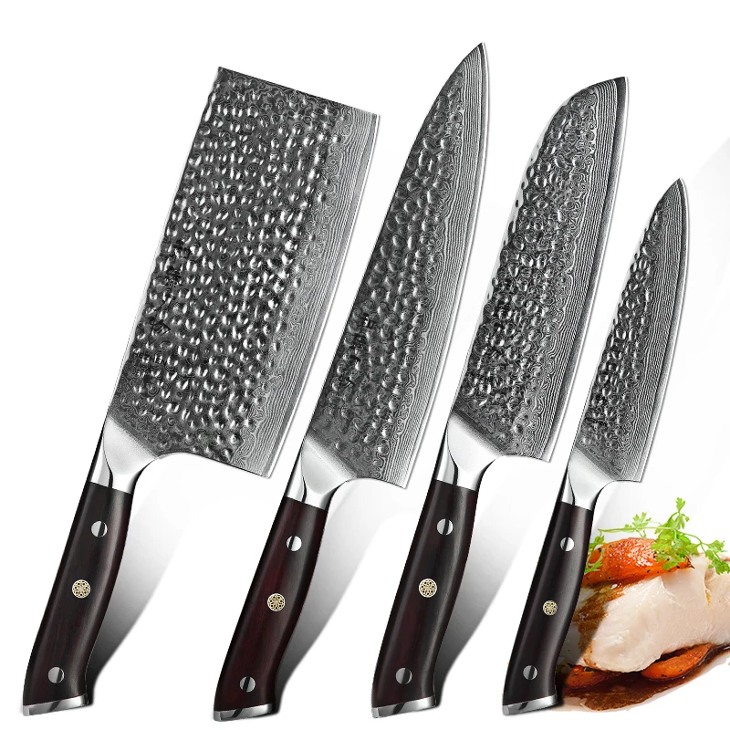 

HEZHEN 4PCS Cooking Knife Set Japanese Damascus Kitchen Knife Ultra Sharp Utility Santoku Chef Slice Madagascar Dalbergia Handle
