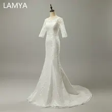 

LAMYA Mermaid Wedding Dresses Princess Dubai Bridal Dresses Vestido De Novia Vintage Half Sleeve Off-white Plus Size