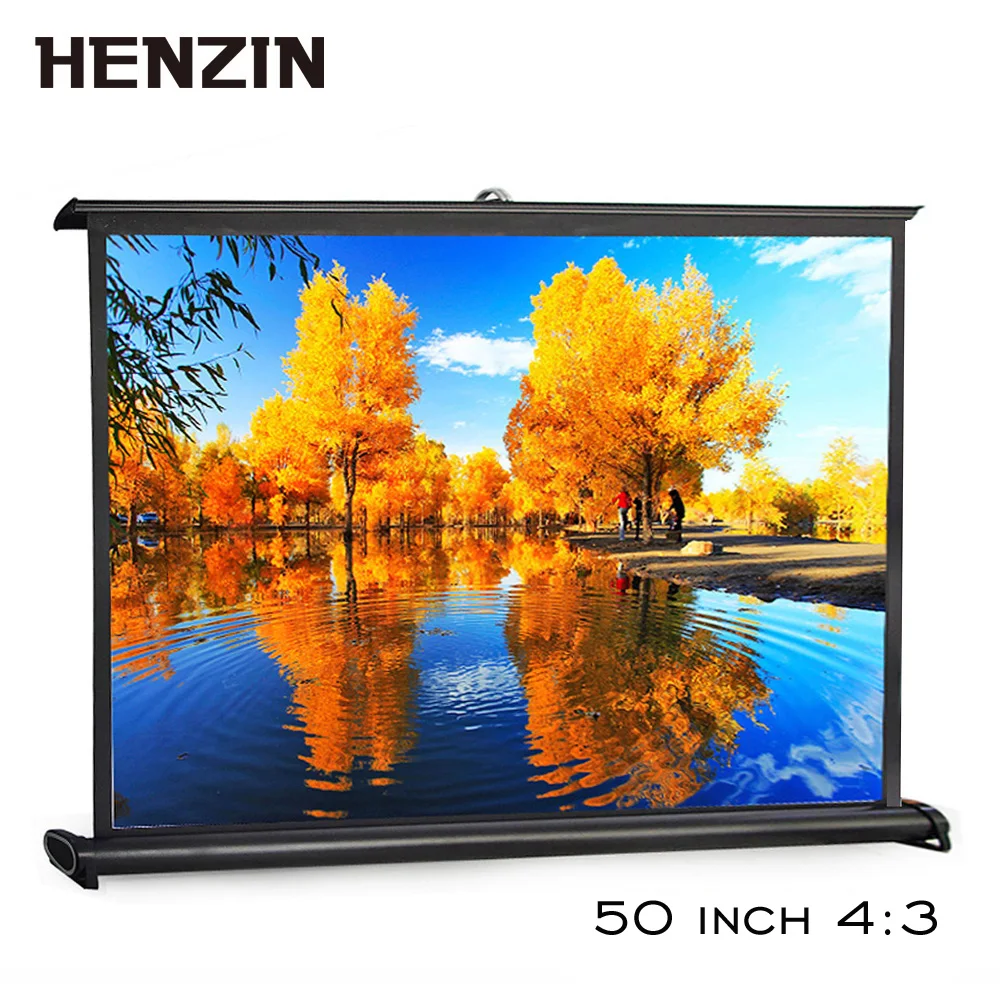 

50 Inch 4:3 Portable HD Tabletop Projector Screen Roll & Pull Collapsible Matte White Projection Screen For Home Cinema & Office