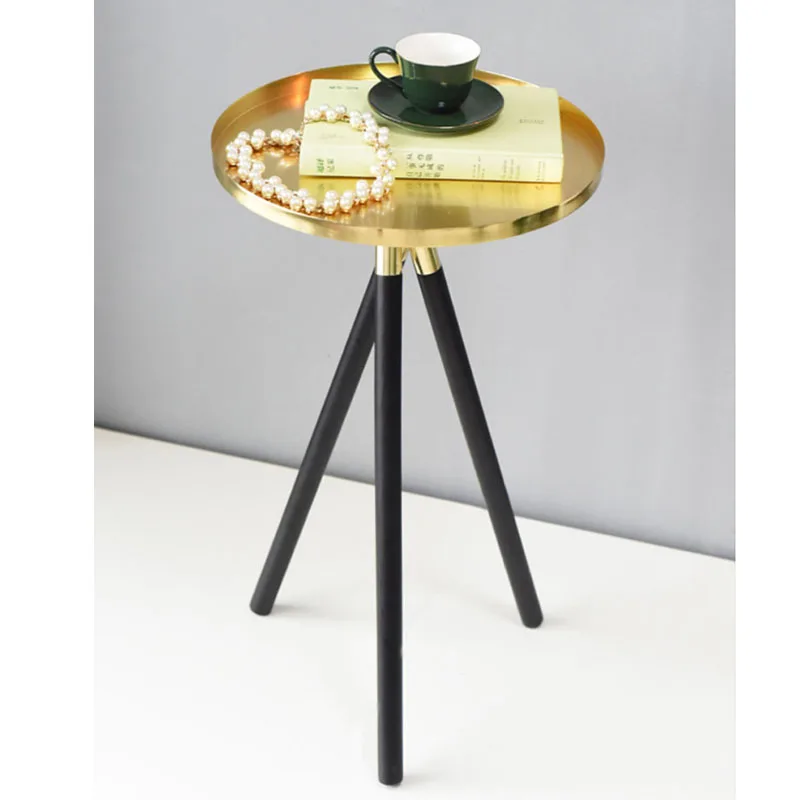 Metal Round Coffee Table Solid Wood Legs Living Room End Table Modern Side Table