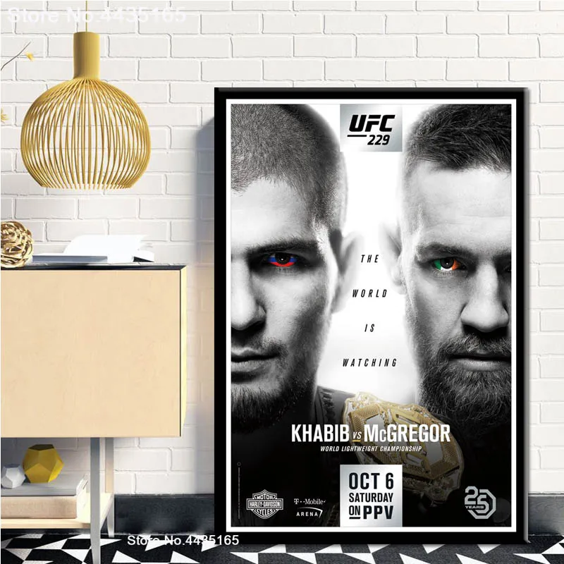 Постеры и принты Конор Макгрегор против Хабиба нурмагомедова UFC 229 Бойцовский постер на холсте настенная живопись для украшения дома - Цвет: Белый