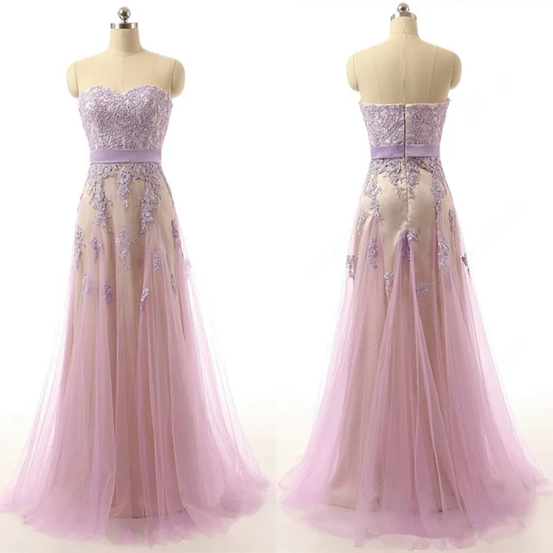 Unique Pink Prom Dresses Lovely Sweetheart With Appliques Lace Long Prom Dresses 2016 Cheap Tulle Evening Party Prom Dresses