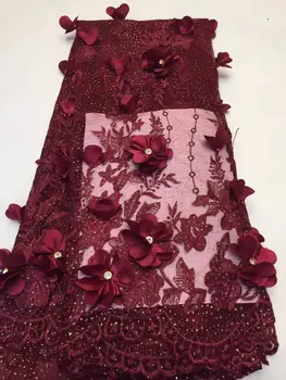 

High Quality Nigerian 3D flower Lace Fabrics African French Net Lace Fabric Tulle Mesh Fabric