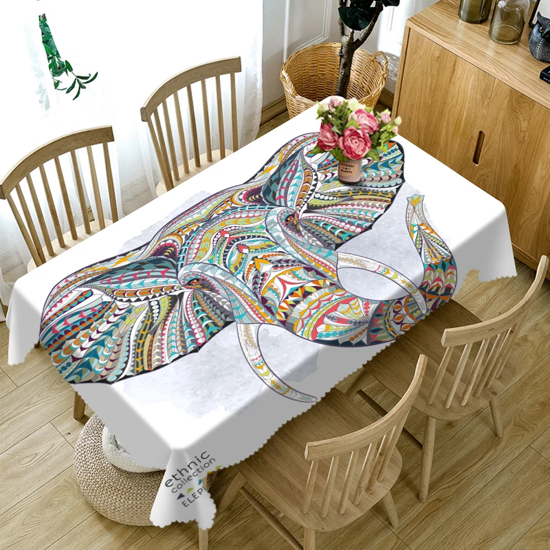 

3D Tablecloth Colorful Elephant Pattern Washable Cloth Thicken Rectangular and Round Table Cloth for Wedding tovaglia