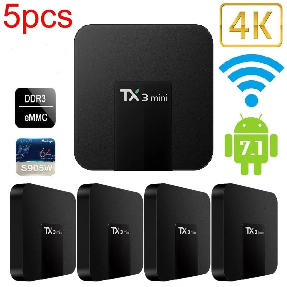 

5PCS/LOT TX3 Mini 4k android 7.1 smart tv box 1G+8G/2G+16G S905W Quad-Core mi box wifi HD Media Player pk x96 tv box set top box