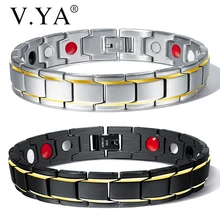 V.YA Fashion Magnet Man Bracelet Stainless Steel Energy Balance Link Chain Black/ Silver Bracelets&Bangle For Men Dropshipping