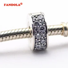 Подходит для браслетов Pandora элегантная блестящая клипса Амулеты с прозрачным кубическим цирконием 925 стерлингового серебра ювелирные изделия бусины