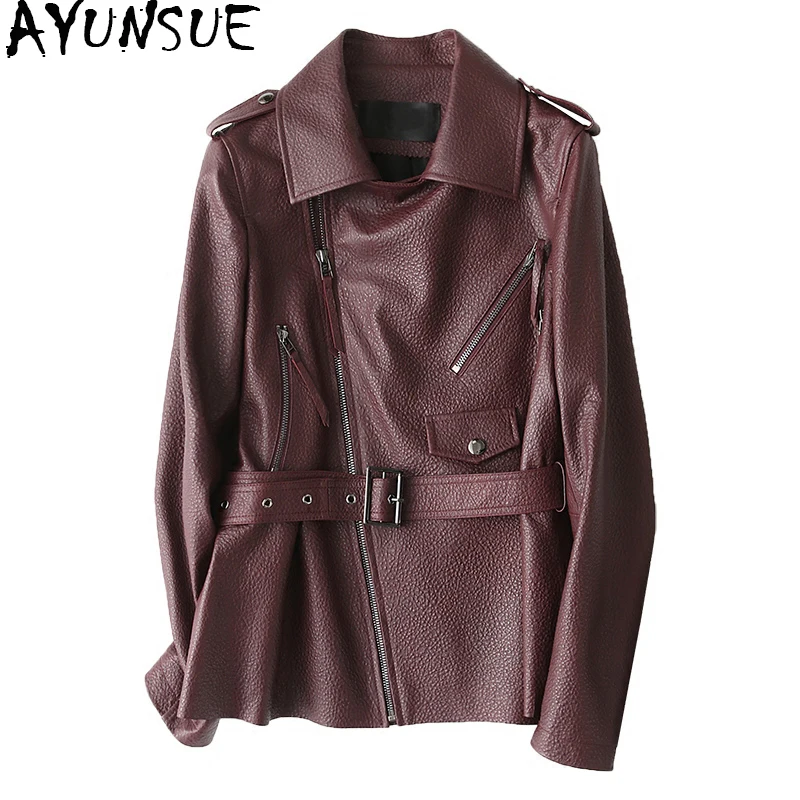 

AYUNSUE Real Leather Jacket Women Regular Natural Sheepskin Coat Female Spring Autumn Genuine Leather Jackets With Belt X-138