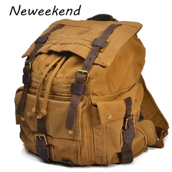 

Men Women Backpack Unisex Canvas Leather Multifuncational Large Capacity Zipper Satchel Travel knapsack Bag Mountaineering Gift