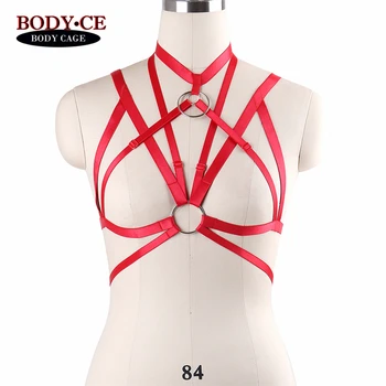

2018 Womens Sexy Body Harness Belt Red Elastic Strappy Tops Caged Bra Alluring Bondage Lingerie Goth Exotic Nightclup Cosplay