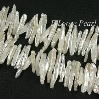 

wholesale Freshwater Pearls Biwa Natural White Loose pearl 4.5-7.0mm * 22-41mm 15"
