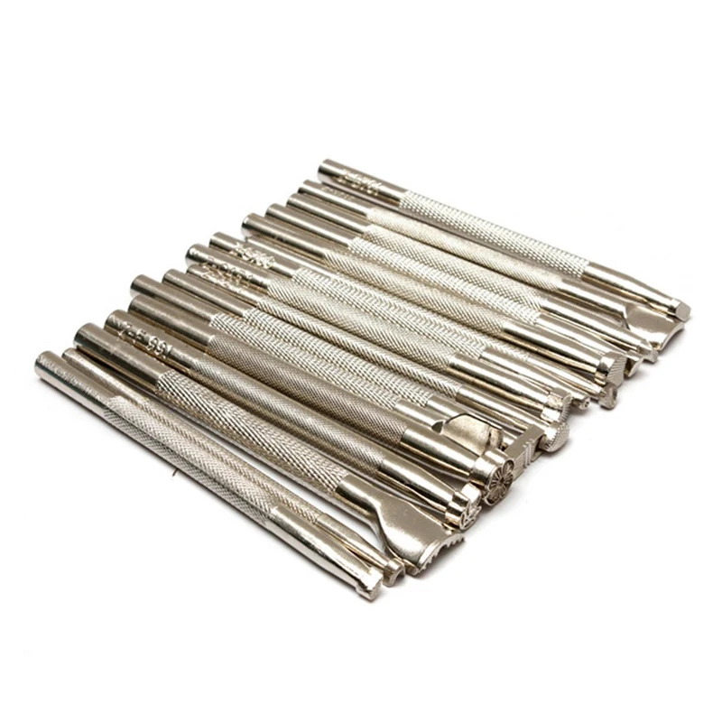 

Hot 16Pcs Metal Leather Tools DIY Leather Working Saddle Making Tools Set Carving Leather Craft Stamps Set Craft