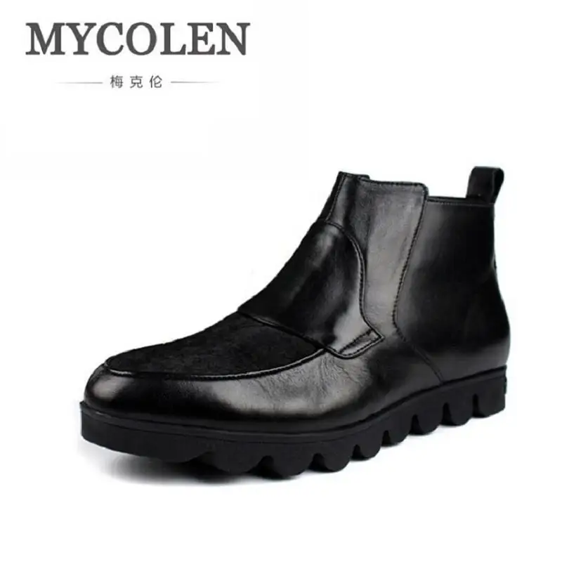 

MYCOLEN Men Boots 2017 Winter Cow Leather Snow Boots British Fashion Men Shoes Men Footwear Thick Bottom Rubber Ankle Boot