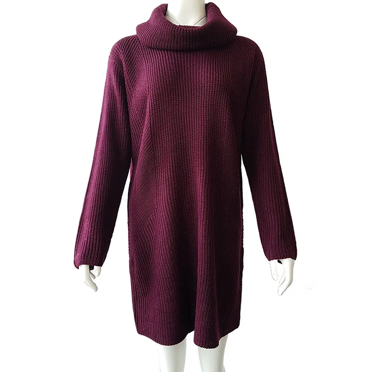 LOGAMI Long Knitted Sweater Dress Women Long Sleeve Loose Autumn Winter Turtleneck Pullovers Female Sweaters