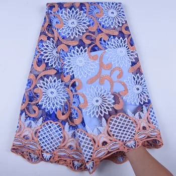 

Beautiful African Lace Fabric 2019 French Cord Lace Fabric Embroidered Nigerian Tulle Lace Fabric With Stones For Wedding 1596